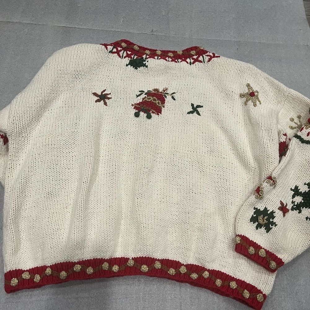[L]VTG Jennifer Reed Holiday Ramie Blend Button Sweater Red Green Gold-As Is - Picture 4 of 10